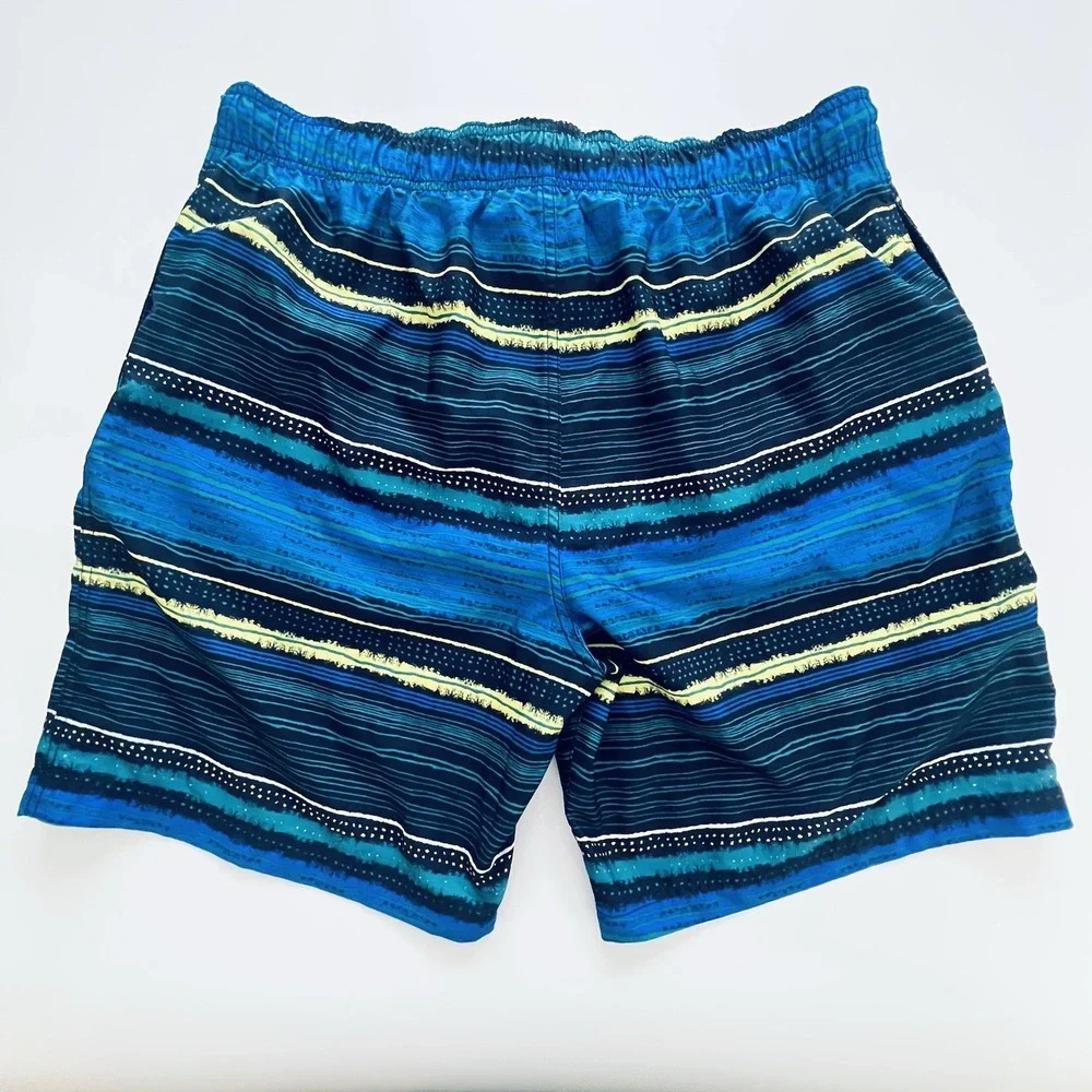 Speedo Men's XXL Swim Trunks Blue Striped Board Shorts Mesh Lined Drawstring